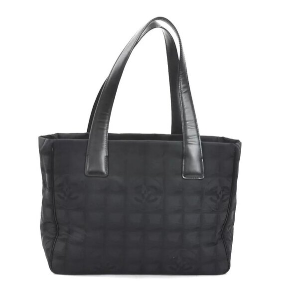 Auth CHANEL New Travel Shoulder Tote Bag Black Nylon jacquard/Leather - Picture 1 of 12